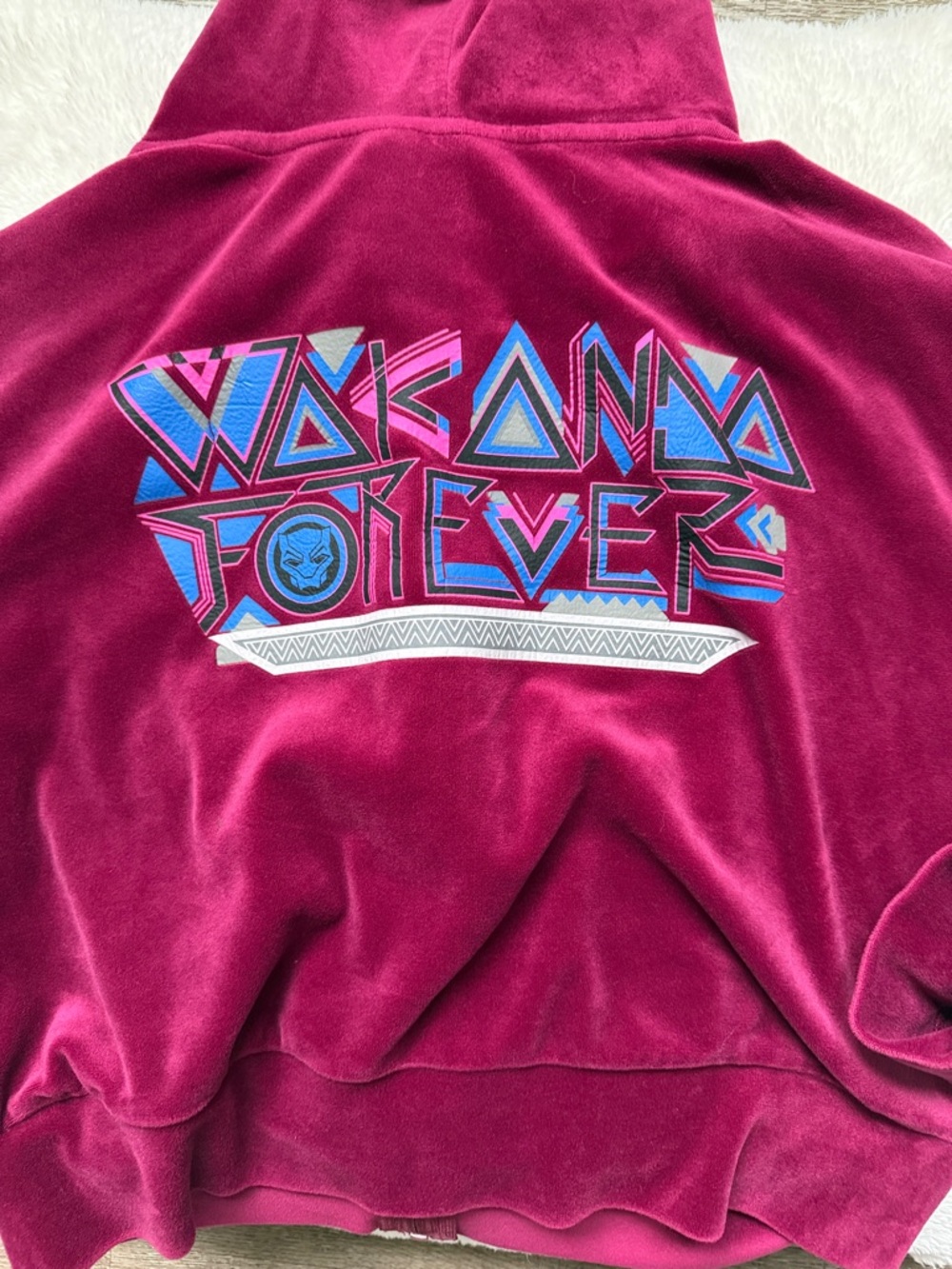 Women's Velvet Zip-Up Hoodie in Deep Magenta with Panther Patch